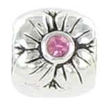 Quiges Sterling Silver Pink flower Bead for Pandora/Troll/Chamilia etc necklaces and bracelets