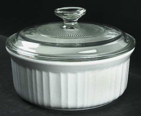 Corning French White (Bakeware) 1.50 Qt Round Covered Casserole, Fine China Dinnerware