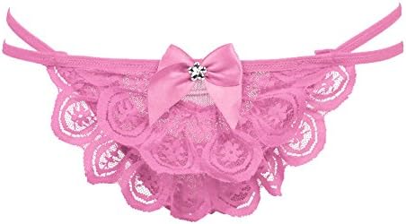 FINEJO Women's Sexy Panties Open Crotch Cage Tie Tongs G-string Lingerie underwear Pink