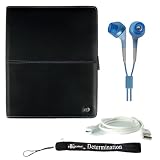Apple Ipad Tablet ( 3G , wifi , WiFi + 3G ) Hard Exclusive Perfect Quality Leather Carrying Case for ipad ( iPad Accessories Only ) + Includes a 4-inch eBigValue (TM) Determination Hand Strap + USB 2.0 Data Sync Cable for Apple Ipad + Fashion Earbud Headset Headphones 3.5mm In-Ear Stereo ( Blue )