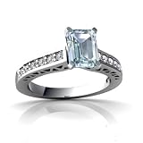 14K White Gold Emerald-cut Genuine Aquamarine Engagement Ring