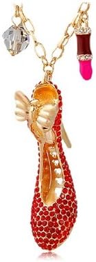 PHAL 18K Gold Plated Alloy Jeweled High Heel Lipstick Sweater Necklace (Gold)