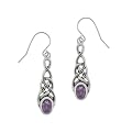 Sterling Silver Celtic Knot Amethyst Linear Drop Earrings