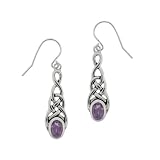 Sterling Silver Celtic Knot Amethyst Linear Drop Earrings