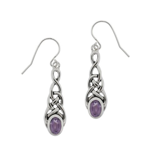 Sterling Silver Celtic Knot Amethyst Linear Drop Earrings