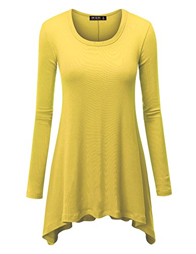 CTC Womens Round Neck Long Sleeve Rib Trapeze Tunic Top