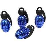 uxcell&reg; 4 Pcs Car Alloy Grenade Shaped Tire Valve Cap Cover Blue