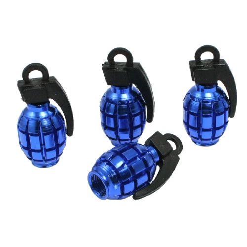 uxcellÂ® 4 Pcs Car Alloy Grenade Shaped Tire Valve Cap Cover Blue