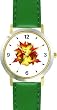 Autumn (Fall) Leaves with Two Ladybugs Kissing - WATCHBUDDY&reg; DELUXE TWO-TONE THEME WATCH - Arabic Numbers - Green Leather Strap-Size-Large ( Men's Size or Jumbo Women's Size )