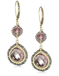 Dana Kellin Regal Double Drop Pink Quartz Edged in Dark Silver Hand -Cut Beads Drop Earrings
