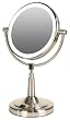 Surround Light Battery Powered LED Lighted 5x/1x Vanity Mirror, Satin Nickel