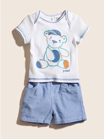 GUESS Baseball Bear Tee and Shorts Set with Ha