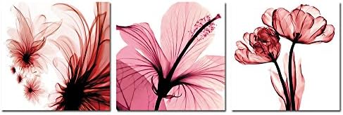 Spirit Up Art Contemporary Abstract Paintings Giclee Canvas Prints Framed Red Flowers Artwork for Home Decor 3 panels Wall Decorations For Living Room Bedroom Office Each Panel Size 16x16inch