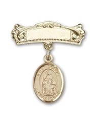 14K Gold Baby Badge with St. Sophia Charm and Arched Polished Badge Pin