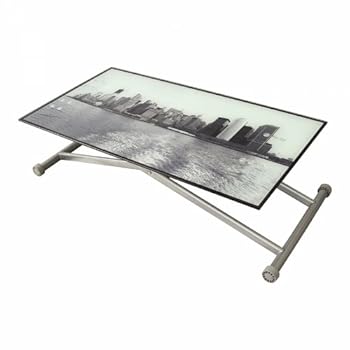 Table basse relevable plateau en verre imprimé NEW YORK