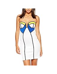 Sexy Strapless Full Length Notched Bandeau Neck Notched Collar Colorblocking Bodycon Dress/Mini Dress 