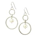 Sterling Silver Hoops and White Freshwater Pearls Drop Earrings
