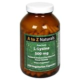 A to Z Naturals  L-Lysine 500 mg, Free Form, Vegetarian Capsules , 250 capsules