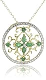 Yellow Gold Plated Sterling Silver Emerald Flower Pendant and Diamond Accent, 18