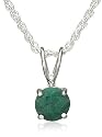 Sterling Silver 6mm Round Emerald Pendant w/ Light Rope Chain, 18"