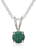 Sterling Silver 6mm Round Emerald Pendant with Light Rope Chain Necklace, 18"