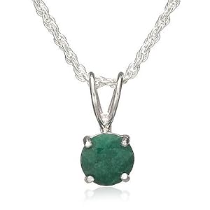 Buy Sterling Silver 6mm Round Emerald Pendant w  Light Rope Chain, 18 by Amazon.com Collection