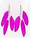 New Pair of Hot Pink (Fuscia) Three Feather Earrings with Rinestones
