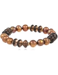Gemstone Rondelle, Chocolate Potato Shape Freshwater Cultured Pearl and Gold over Silver Rondelle Bead Stretch Bracelet, 7.5"