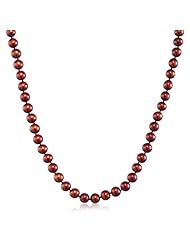 Sterling Silver Dyed Chocolate Freshwater Cultured Pearl A Grade Necklace (7.5-8mm), 18"