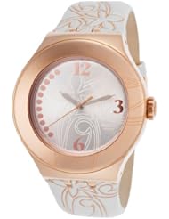 Swatch Irony Silver Dial White Leather Strap Ladies Watch YNG101