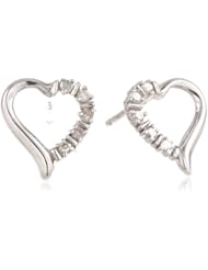 Sterling Silver Heart Shape Diamond Earrings (0.10 cttw, H-I Color, I1-I2 Clarity)