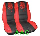 A Set of 2 Front Bucket Dragon Cushion Seat Covers with Lumbar Support - Red