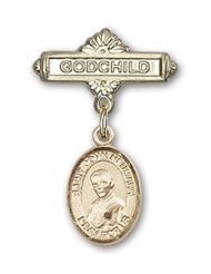 Gold Filled Baby Badge with St. John Neumann Charm and Godchild Badge Pin