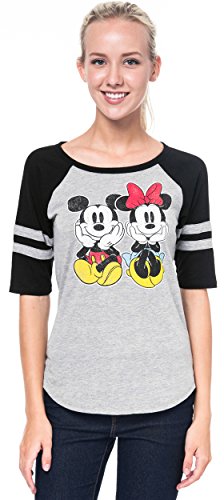 Disney Junior T-shirt Mickey & Minnie Mouse Print Athletic Jersey Stripes Raglan