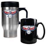 NBA Stainless Steel Travel Mug & Black Ceramic Mug Set - Primary Logo