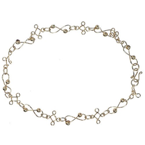 18kt Gold Over Sterling Silver Twist And Cross Bead Anklet 9in