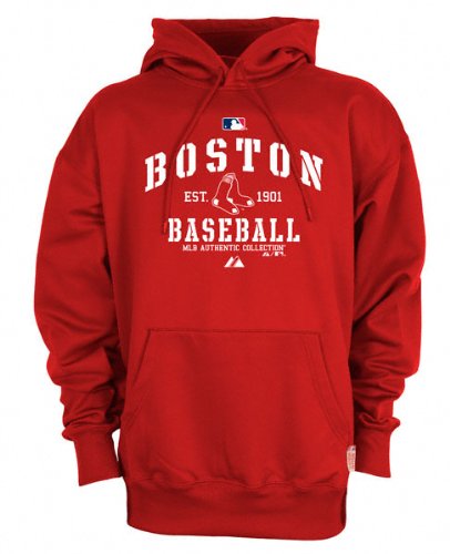 MLB Boston Red Sox Adult Long Sleeve Hooded Fleece Pullover (Pro Scarlet, Large, Red)