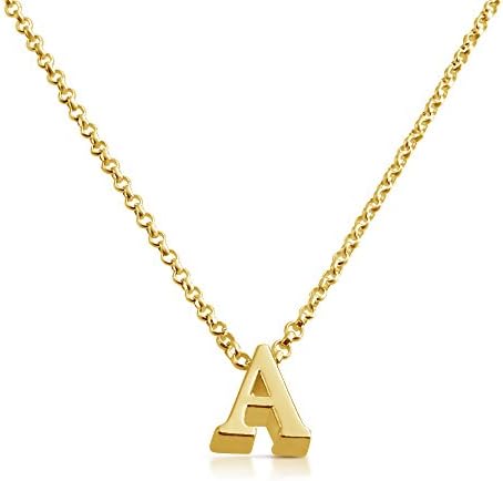 Azaggi Initial Letter A Personalized Serif Font Small Pendant Necklace Thin 1mm Chain