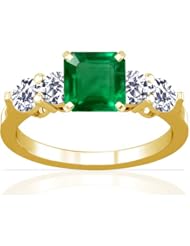 14K Yellow Gold Emerald Cut Emerald Ring With Sidestones