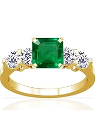18K Yellow Gold Emerald Cut Emerald Ring With Sidestones
