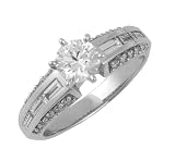 14K White Gold Engagement Ring with 6 Baguettes and 24 Rounds in a Semi-Mount (center stone not included)