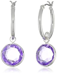 Nine West "Orb Opulance" Silver-Tone and Purple Click Top Hoop Earrings