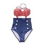 Vintage High Waisted Swim Suit for Women Red Dotted Top & Bottom, Medium