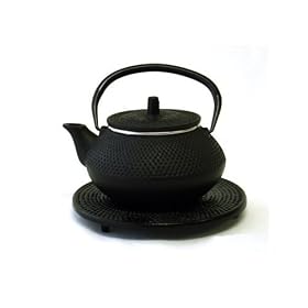 Black Cast Iron Teapot With Trivet - 36 oz by 