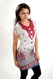 IMAGE OF White crepe Kurti / Tunic / Womens Top / Kurta with pink neckline - Large