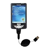 Retractable USB Cable for the Mio Technology 336BT with Power Hot Sync and Charge capabilities - Gomadic Brand w/ TipExchange Technology