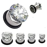 316L Surgical Steel Prong Set - CZ Single Flare Tunnels with 1 Black 0 - Ring - Light Weight - 2G - Sold in a Pair