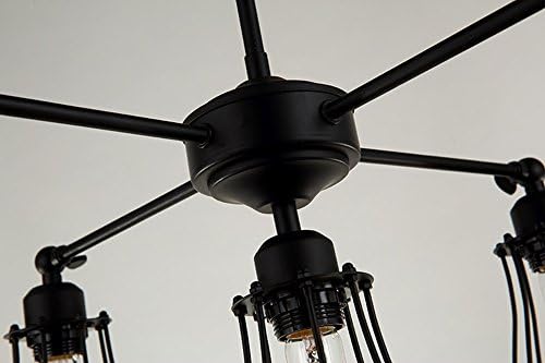 Efine Minimalist Lifestyle 5 Lights Metal Vintage Industrial Ceiling Chandelier Black Wire Cage Pomelo Shade Island Lights with Iron Chain Adjustable Max 300w