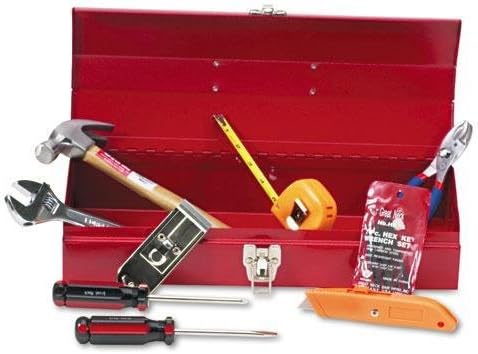 GREATNECK CTB9 16-Piece Light-Duty Office Tool Kit, Metal Box, Red