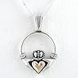 Round Claddagh Pendant in 14kt Gold and Sterling Silver on a 16" Box Chain, #8487